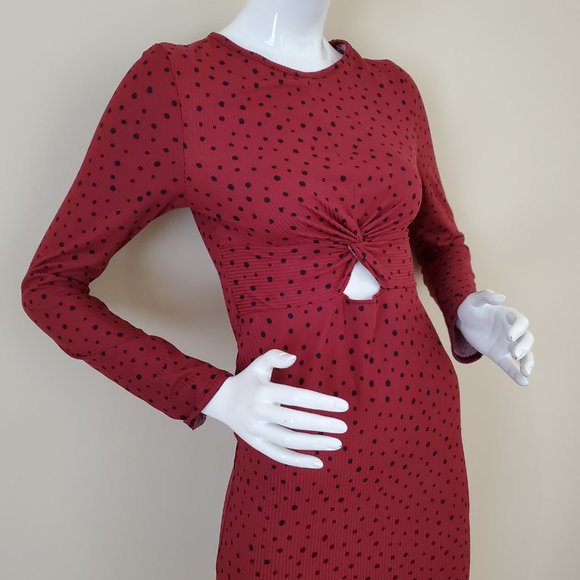 Velvet Torch Women's Burgundy Dot Keyhole Rib Knit Midi Dress SZ XL - Picture 6 of 9